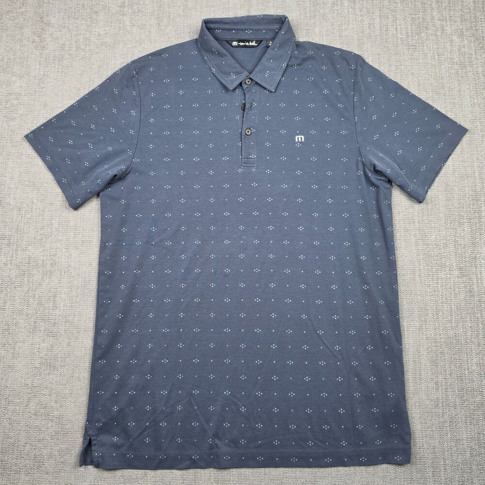 Travis Mathew Mens Golf Polo Shirt XL Blue Diamond Geometric Print Pima Cotton